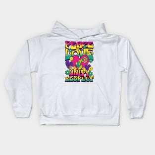 PEACE LOVE UNITY RESPECT - 60's steez (yellow/pink) Kids Hoodie